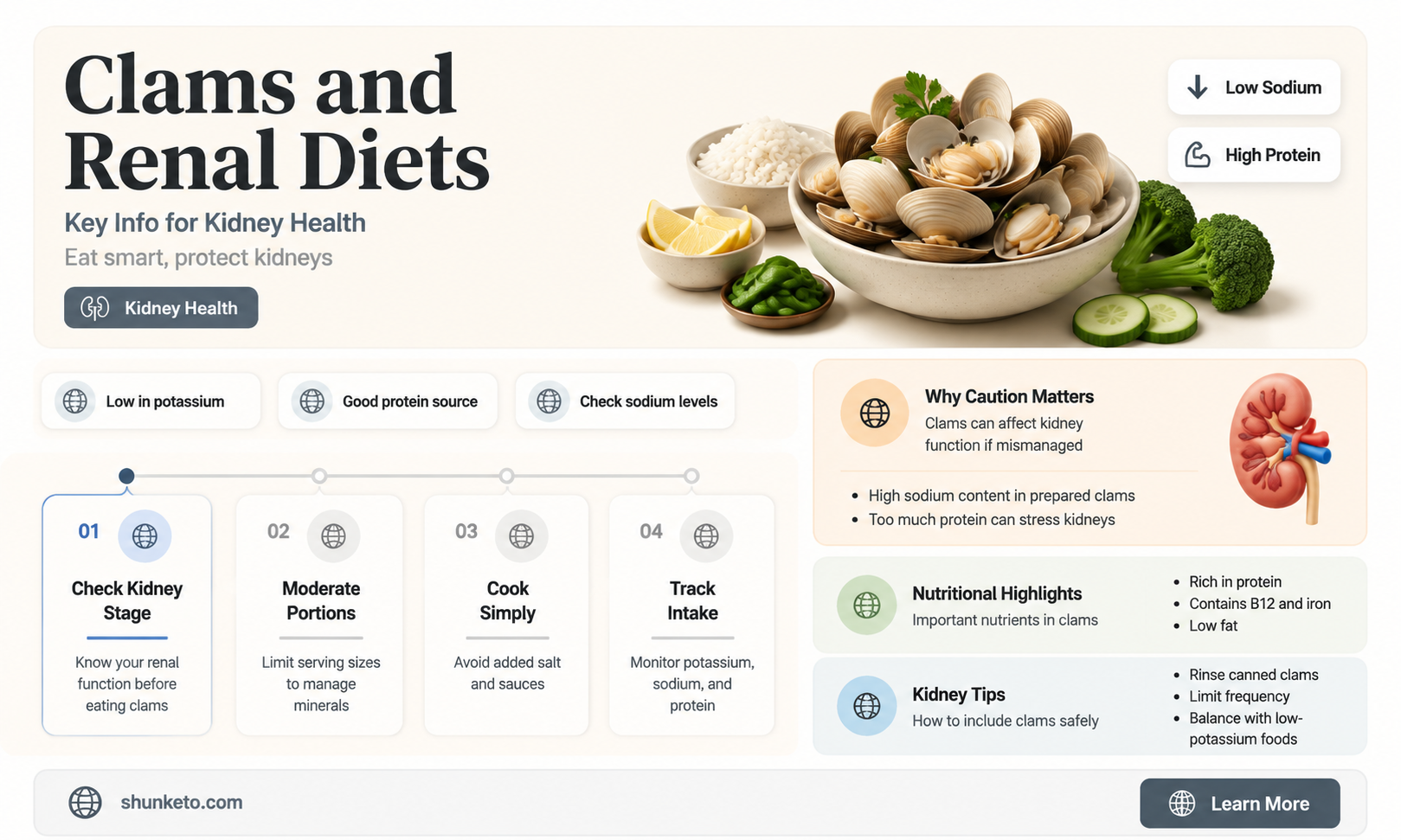 are clams ok to for renal diet