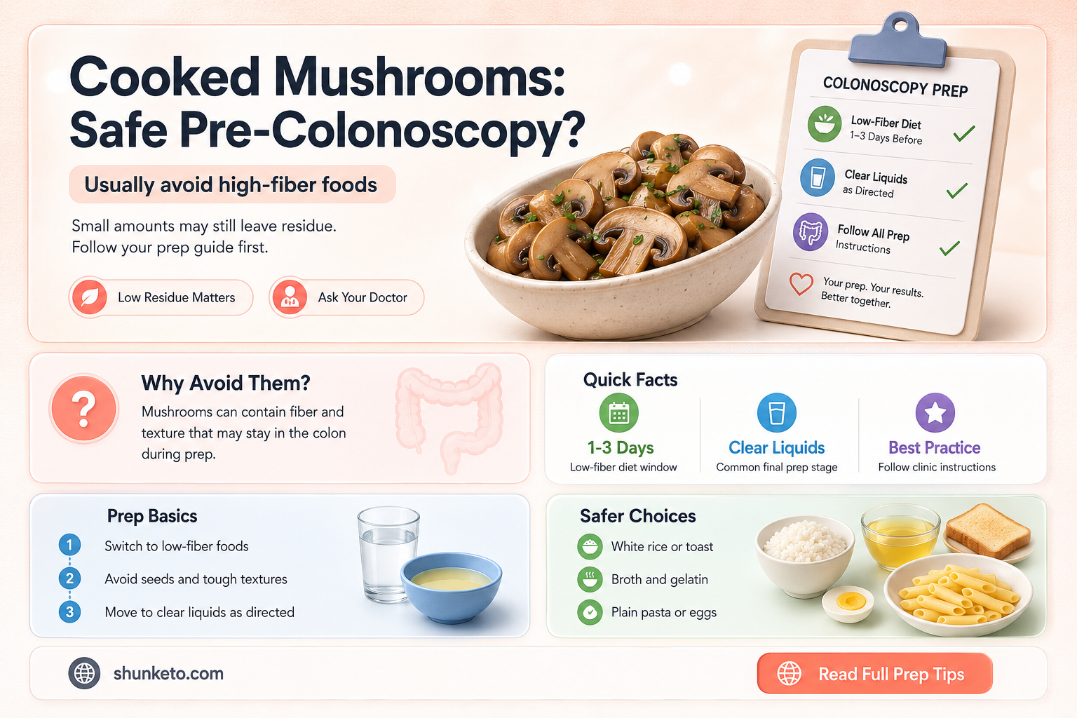 are cooked mushrooms ok pre-colonoscopy diet