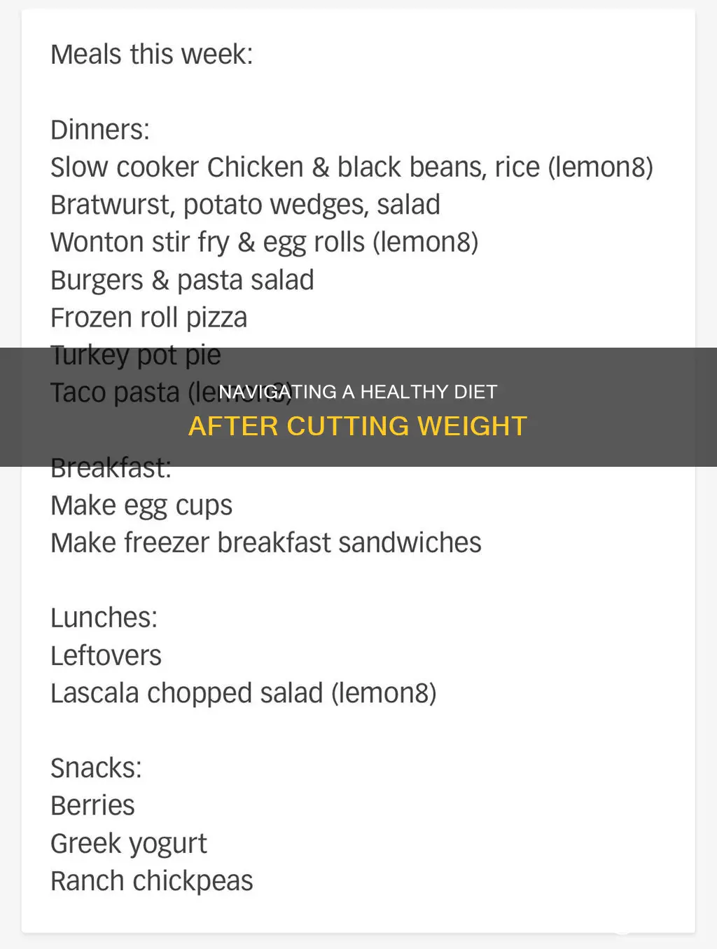how do i go ona diet after cut