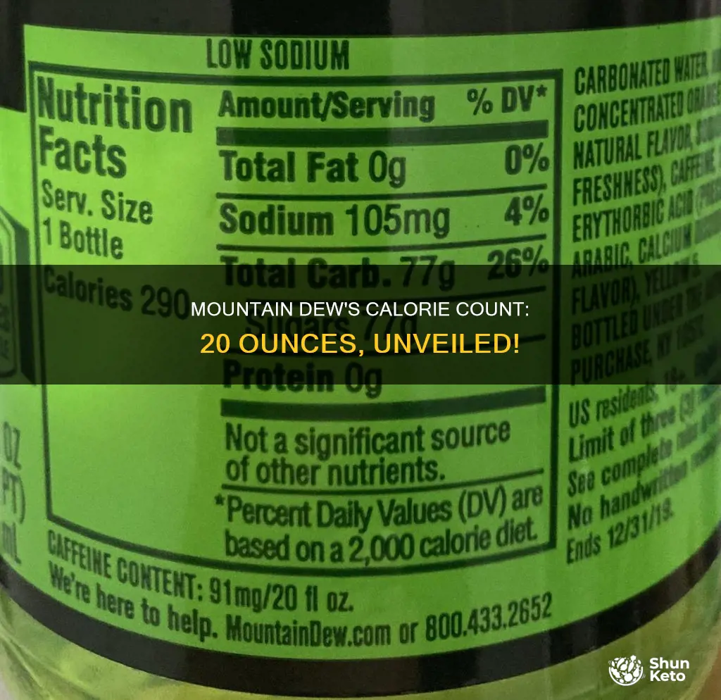 how many calories in a 20 ounce diet mountain dew