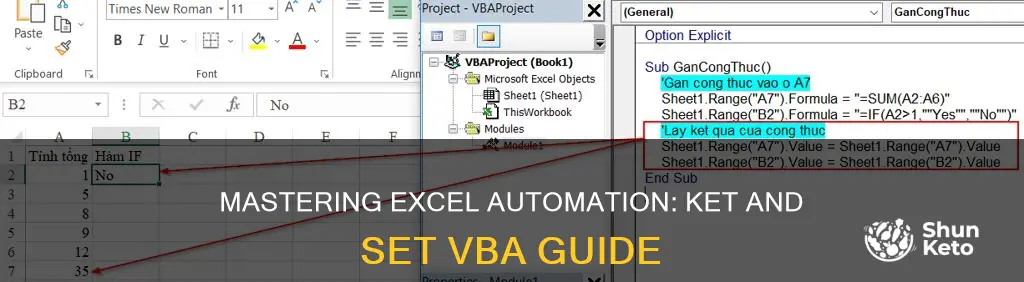 how to use ket and set vba excel