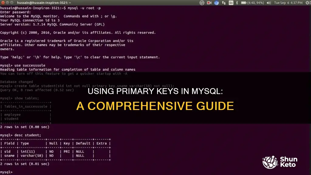 how to use primary ket in mysql