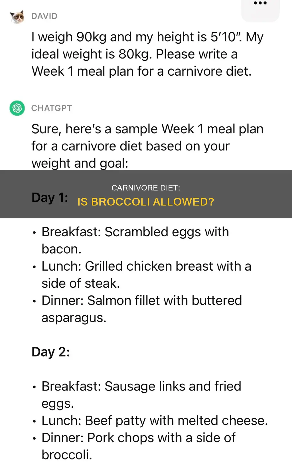is broccoli ok on carnivore diet