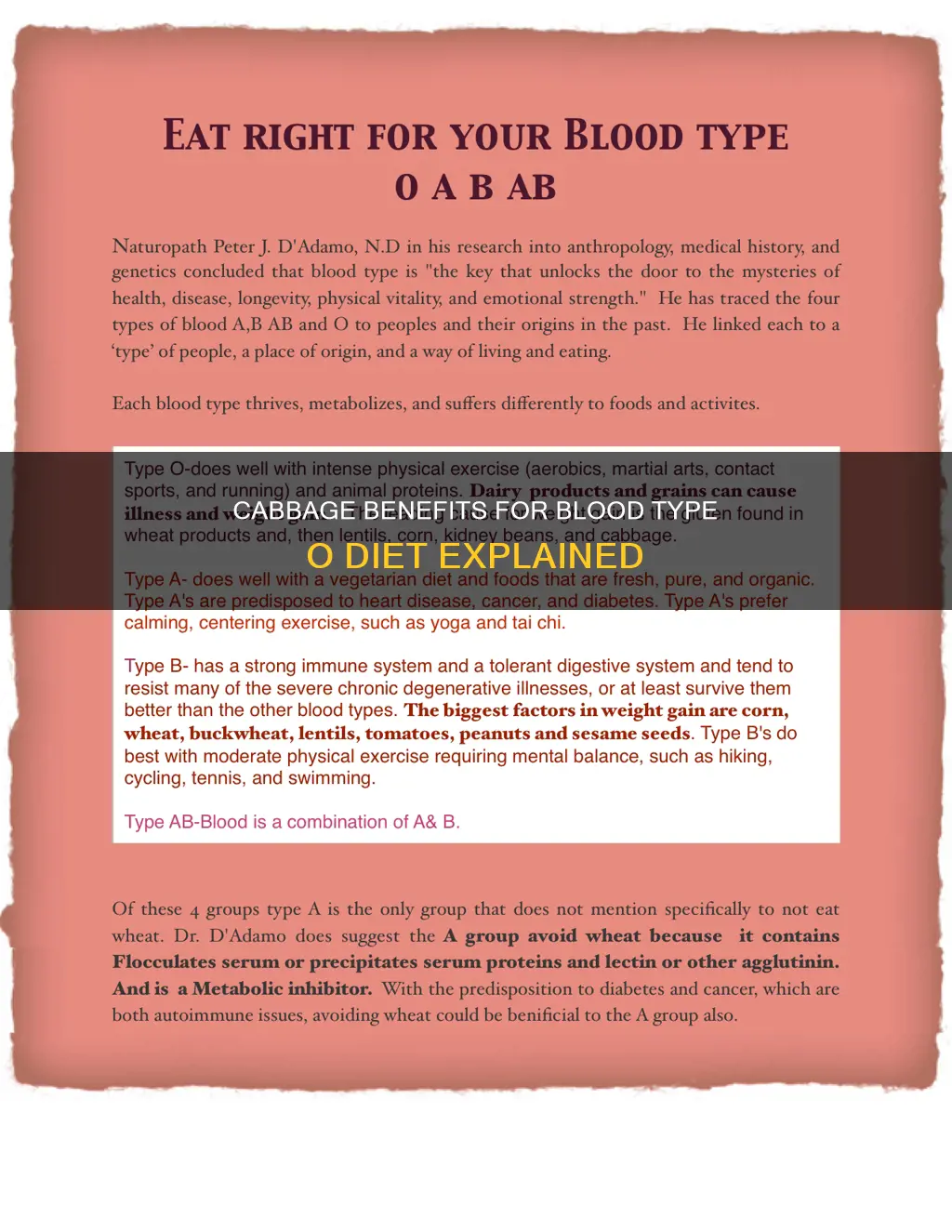 is cabbage beneficial on blood type o diet