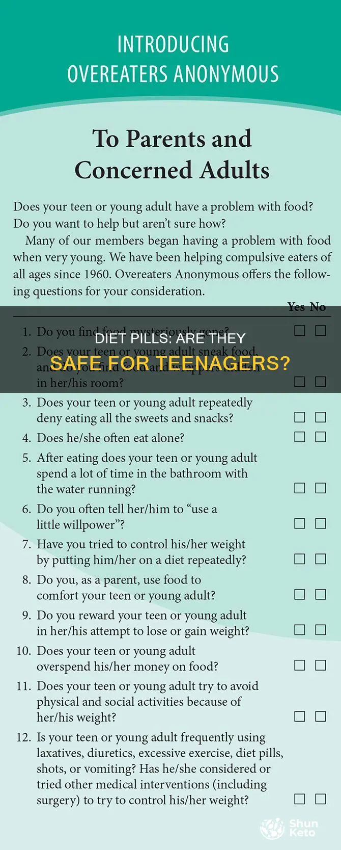 should teenagers take diet pills