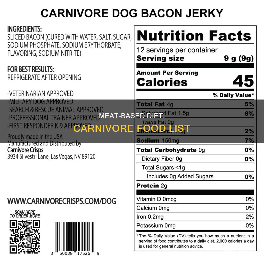 what list describes the diet of a carnivore 2 points