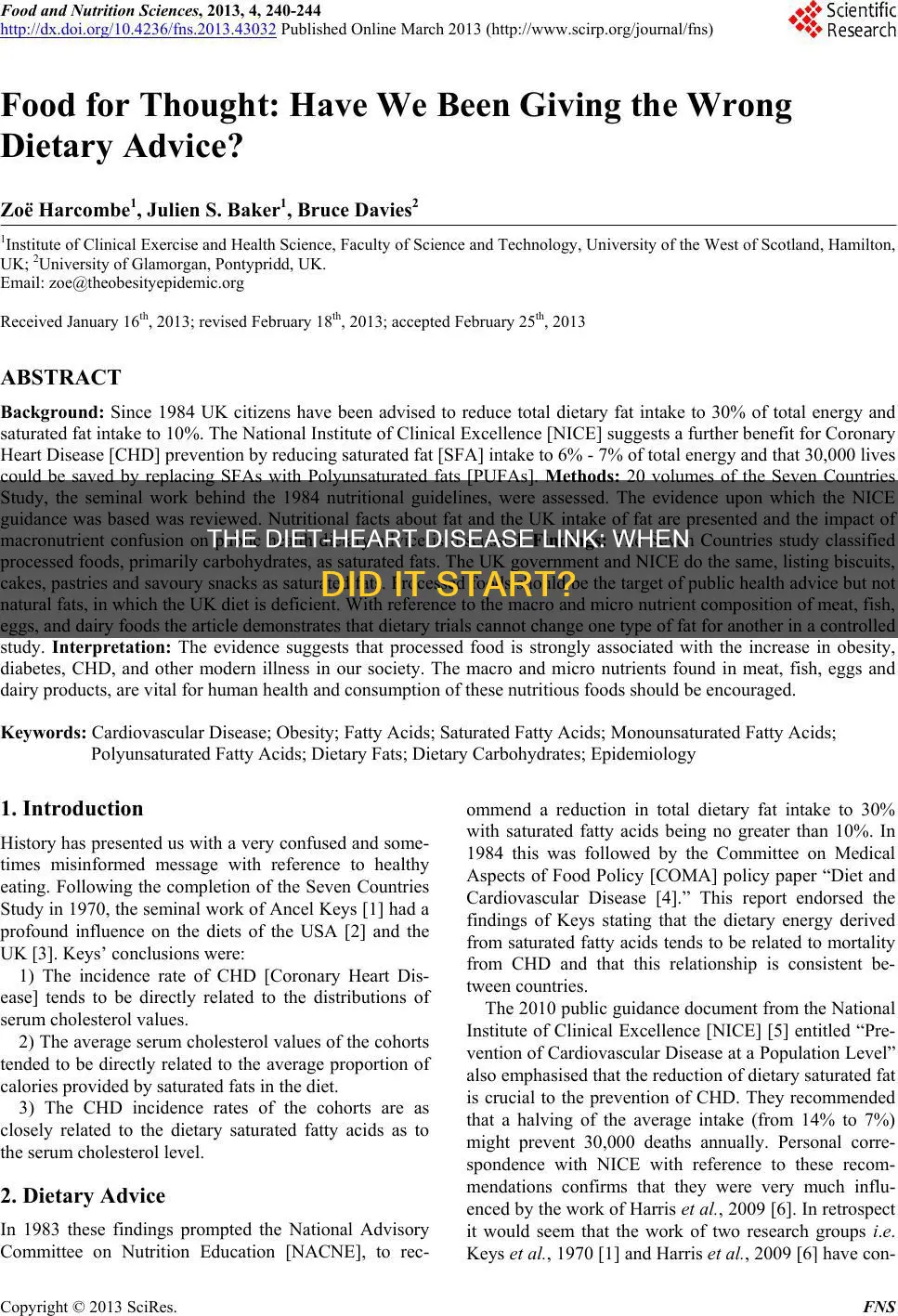 when did diet start causing heart disease