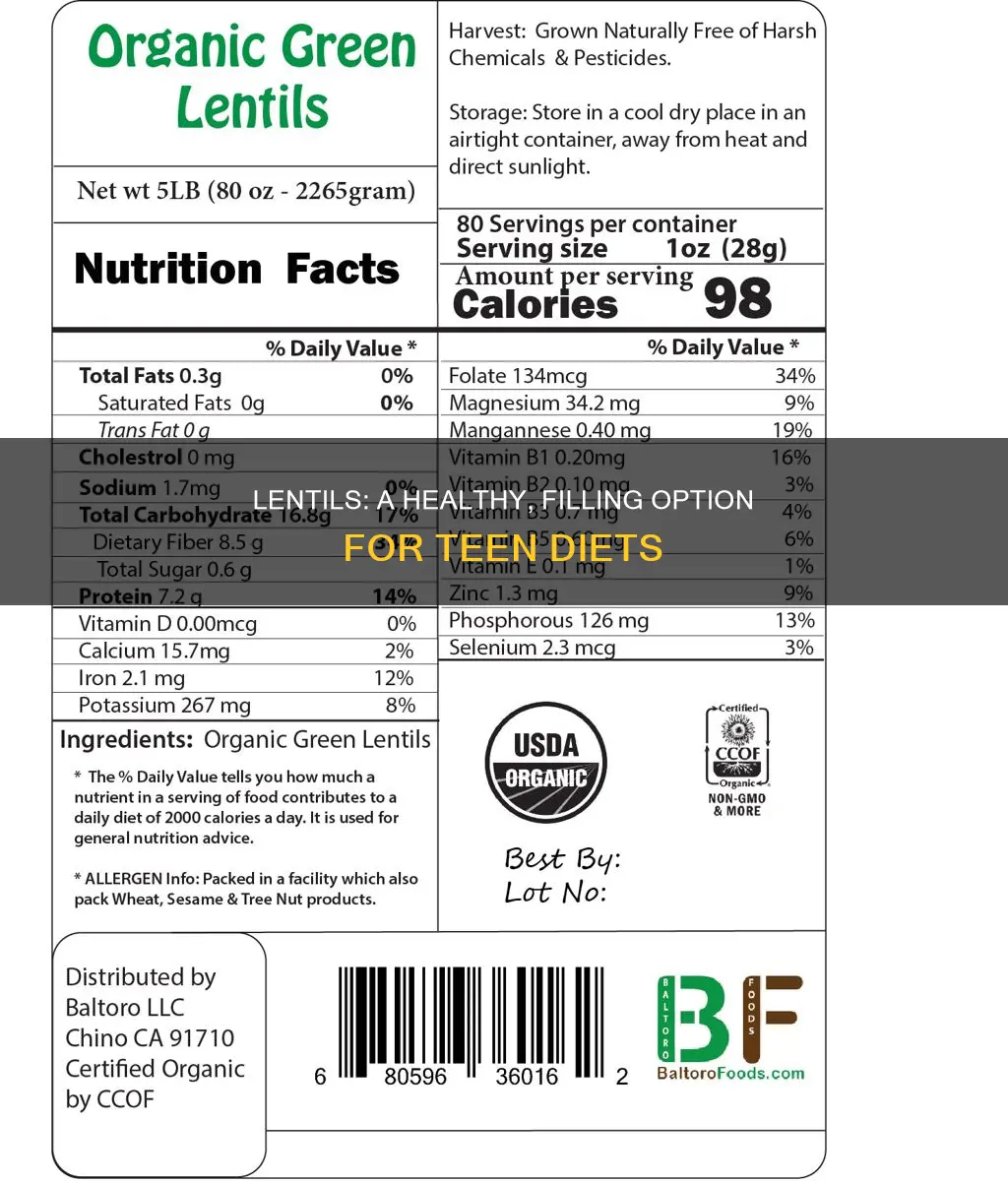 will lentils satisfy a teenager diet